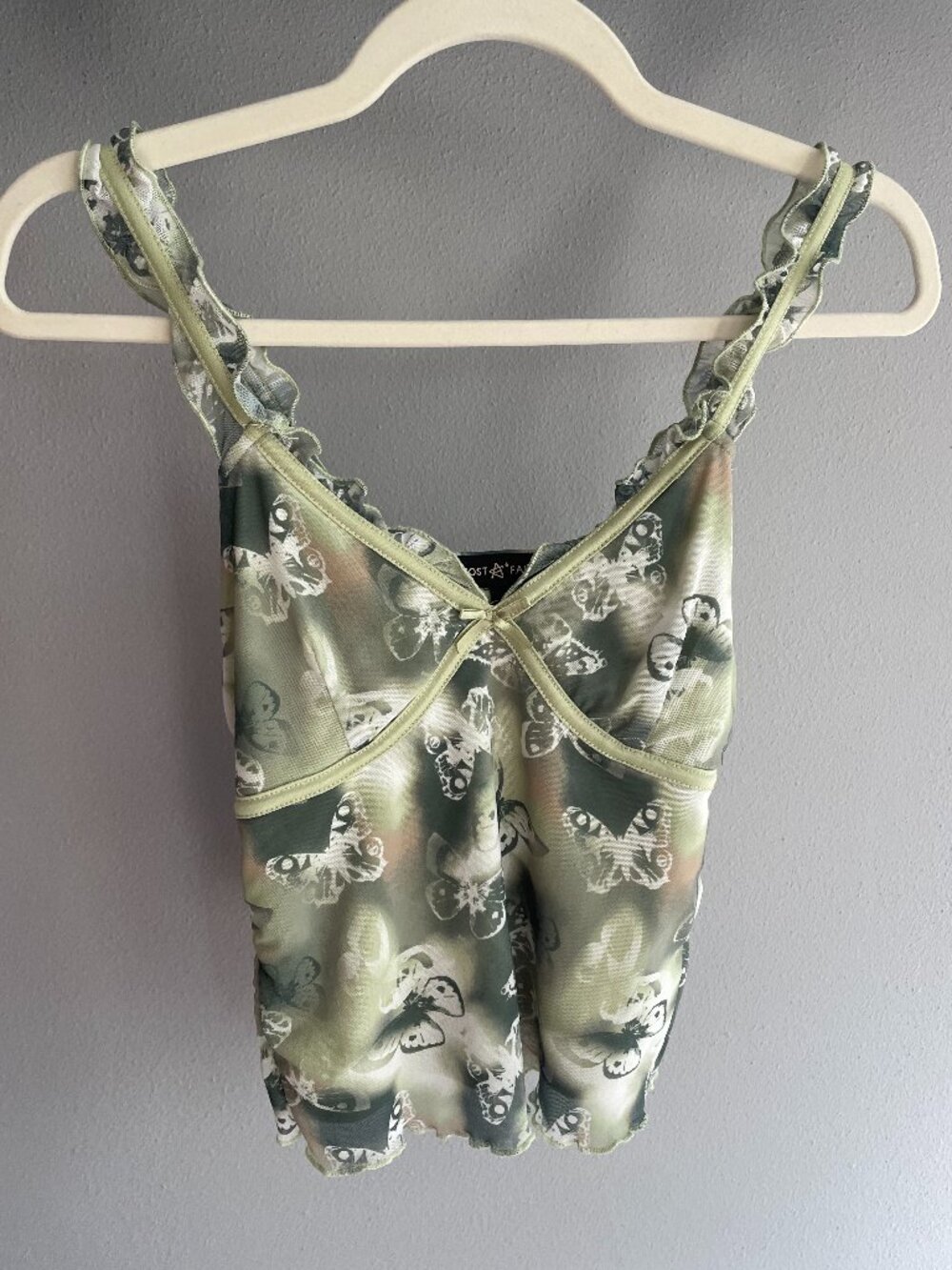 Y2K Style Green Floral Butterfly Cami Top - Small (S)